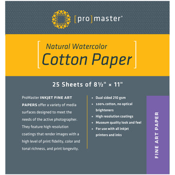 Natural Watercolor Cotton Paper - 8 1/2"x11" - 25 Sheets