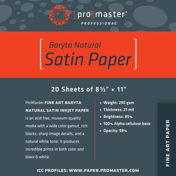 Fine Art Baryta Natural Satin Paper 8 1/2"x11" - 20 Sheets