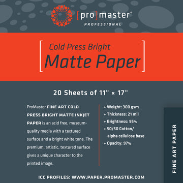 Fine Art Cold Press Bright Matte Paper 11"x17"x20 Sheets